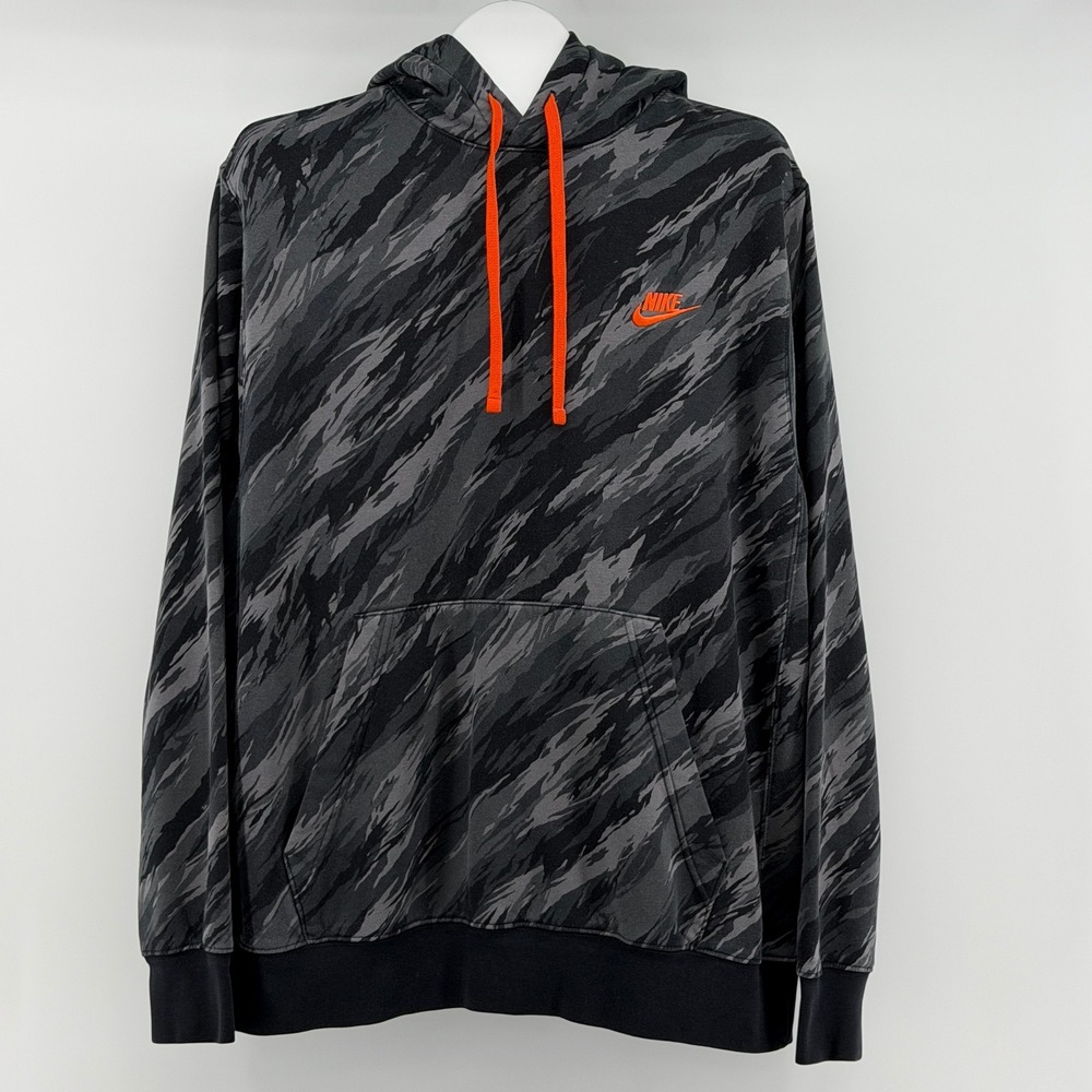 Nike Sportswear Club Fleece Hoodie Mens L Grey Tiger Camo DD5126-010 Pullover